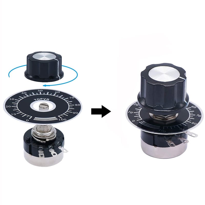 Fielect 2Pcs RV24YN20S 10K Potentiometer 10000 Ohm Single Turn Carbon Film Rotary Taper Potentiometer for Inverter Speed Regulation wtih 2pcs A03 Knob and 2pcs Dials - Image 4